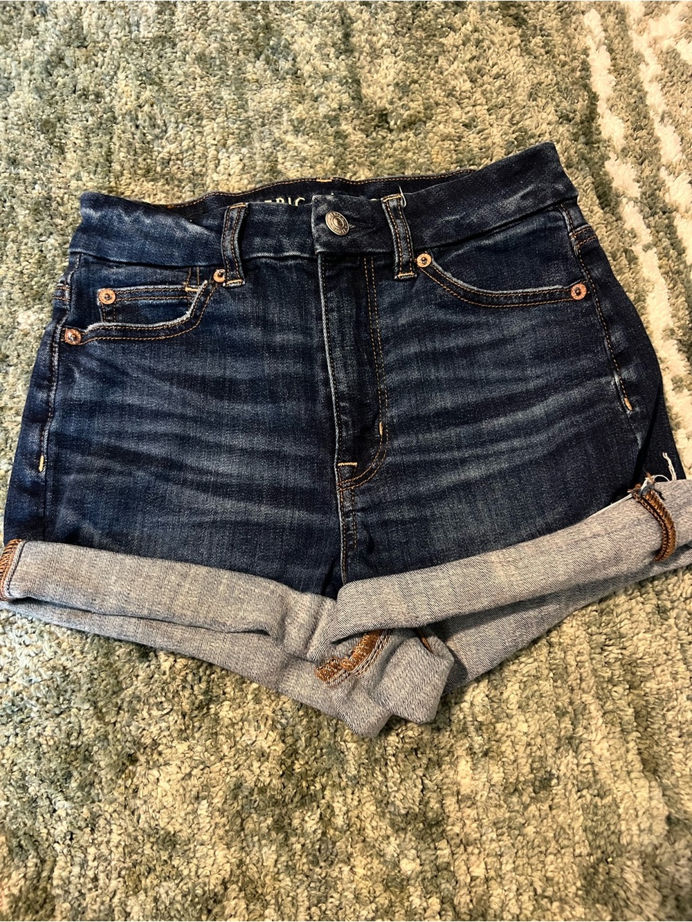 American Eagle Outfitters Dark Blue Curvy Hi-Rise Shortie Shorts Size 00